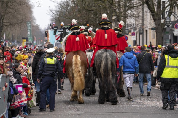 Rose Monday parade in Düsseldorf, horses, mounted groups at the street carnival, North
