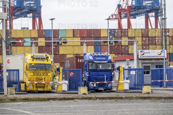 Entry and exit for container lorries, to the MSC container terminal in the seaport of Bremerhaven,