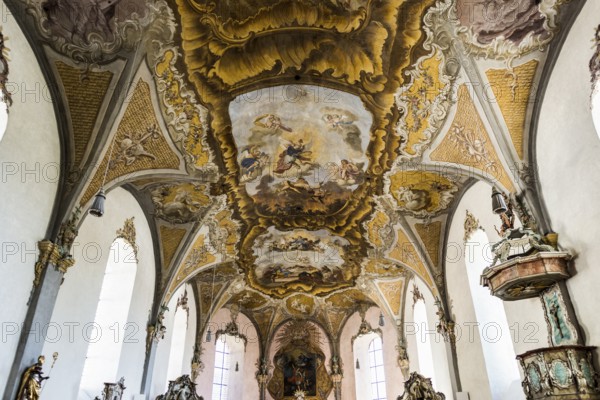 Interior view, St Michael's parish church, Piesport, Moselle, Rhineland-Palatinate, Germany, Europe