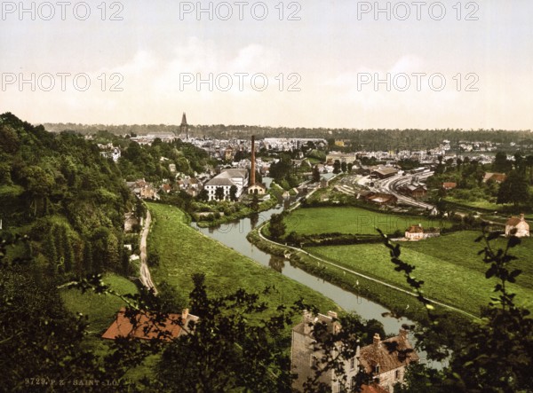 General view, Saint-Lo, Normandy, France, ca 1890, Historical, digitally restored reproduction from