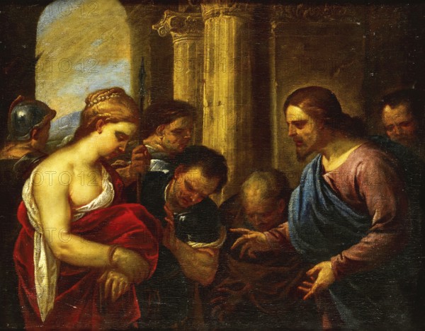 Christ and the Adulteress, painting made by Luca Giordano (Italian, 1634-1705), historically,