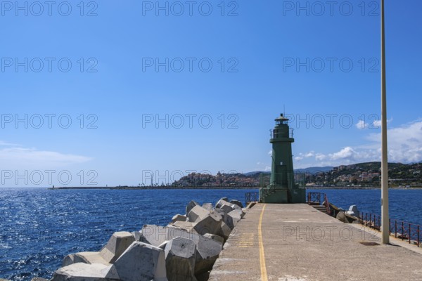Eastern lighthouse, Faro Molo di Levante, at the end of the Long Pier in the Oneglia district of