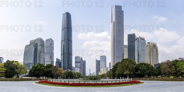Skyline with skyscrapers panorama city centre downtown in Guangzhou, China, Asia