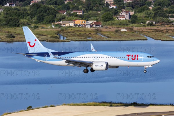 A Boeing 737-8 MAX aircraft of TUI with the registration D-AMAB at the airport in Corfu, Greece,