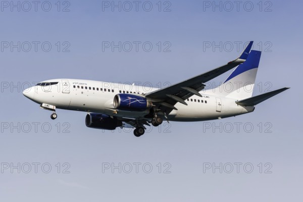 A Boeing 737-700 aircraft of Lumiwings inXaero with the registration SX-LWC at Corfu Airport,