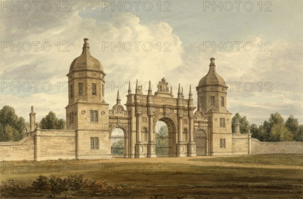 The Entrance to Burleigh park near Stamford, England, digitally restored reproduction of a