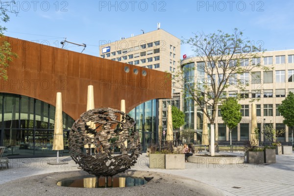 Ball fountain on Martin-Luther-Platz, state capital Düsseldorf, North Rhine-Westphalia, Germany,