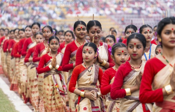 Students arrives to perform Bihu dance as they participate in Samutkarsh Mahashivir organised by