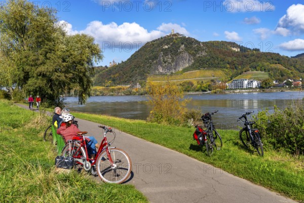 Cycle path on the Drachenfels, a mountain in the Siebengebirge on the Rhine between Bad Honnef and