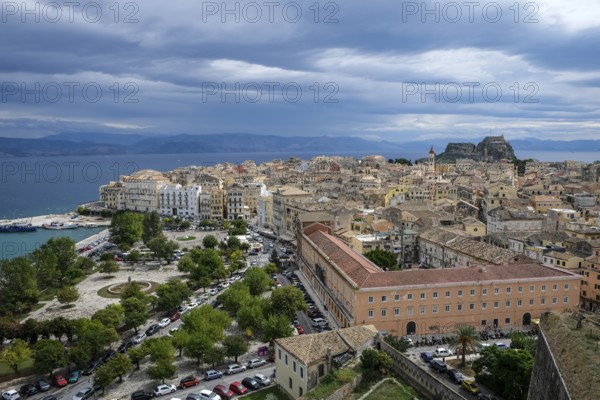 Corfu Town, Corfu, Greece, City overview Corfu Town with the Old Harbour, the Greek Orthodox Church