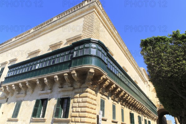 Balcony running along side of Grand Master's Palace building in Valletta, Malta, Europe