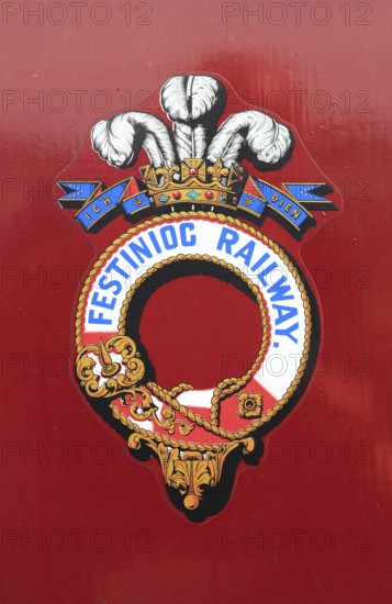 Ffestiniog railway logo sign symbol, Gwynedd, north west Wales, UK