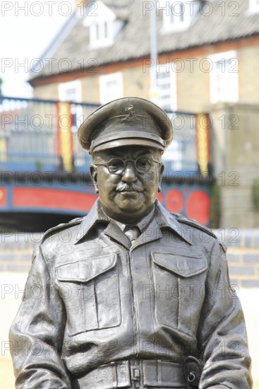 Captain Mainwaring, actor Arthur Lowe, sculpture, Thetford, Norfolk, England, UK by Sean