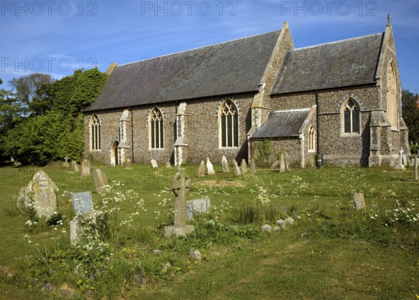 Church of St Andrew, Alderton, Sufolk, England, the ivy covered tower collapsed in the early