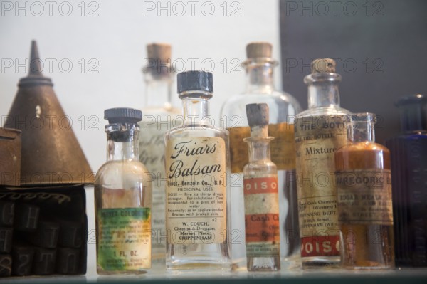 Bottles of chemicals related to Newman's Saddlery industry, with permission of Chippenham museum,