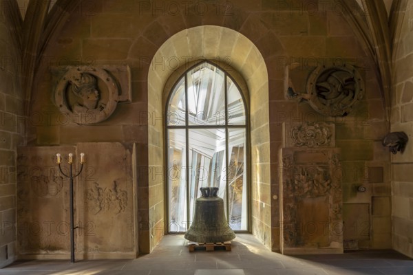 Bell in the interior of the Kilianskirche church in Heilbronn, Baden-Württemberg, Germany, Europe