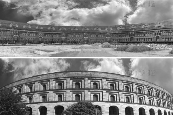 Exterior and interior view of the Congress Hall, unfinished National Socialist monumental building