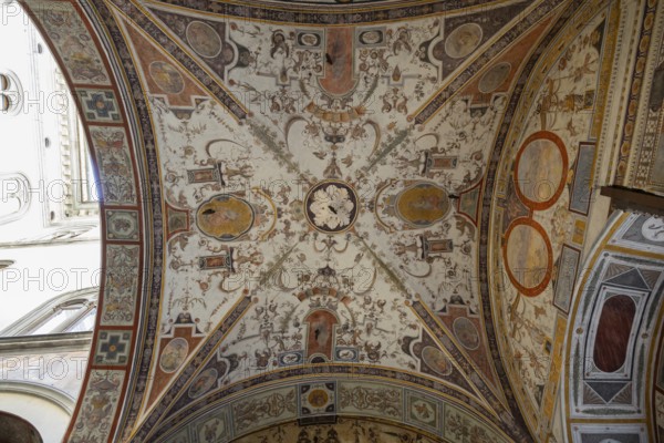 The courtyard of Palazzo Vecchio, Florence, wall paintings, UNESCO World Heritage Site, Tuscany,