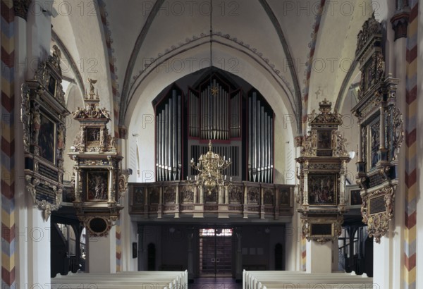 Interior view to the west with the Walcker organ and the epitaphs, St., Sankt, Saint