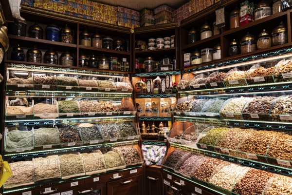 Nuts and dried fruit, oriental spice trade in Noailles, Marseille, France, Europe