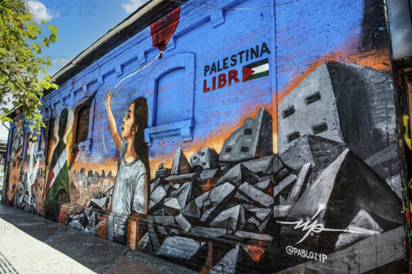 Graffiti art Free Palestine in the Bellavista neighbourhood, Santiago de Chile, Chile, South