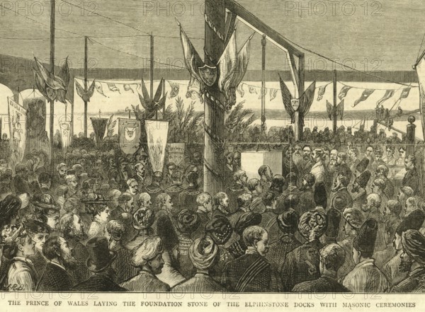 The prince of Wales laying the foundation stone of the Elphinstone docks with masonic ceremonies,