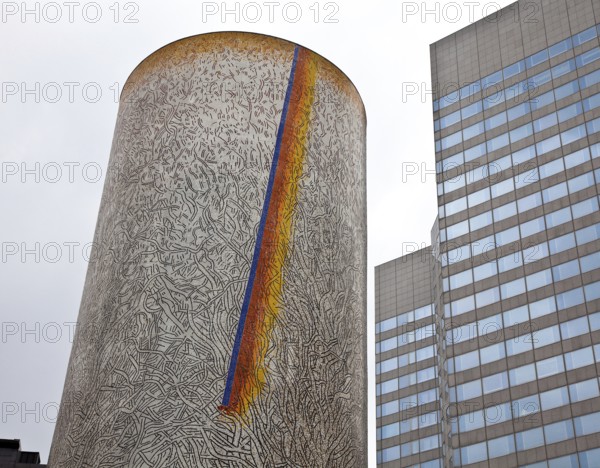Ventilation chimney completed in 1988 by Guy-Rachel Grataloup, clad with a mosaic
