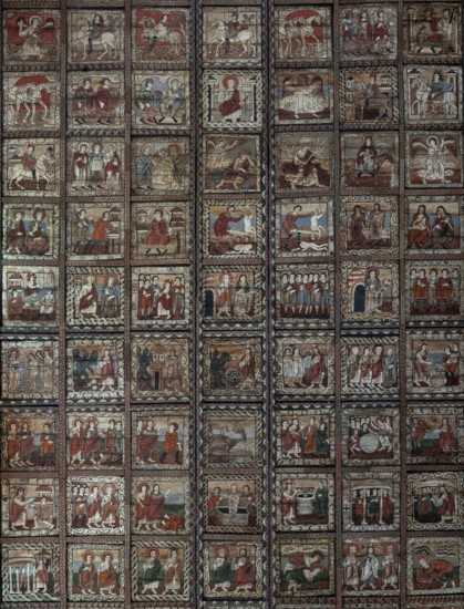 Zillis, village church of St Martin, Romanesque wooden ceiling with biblical depictions