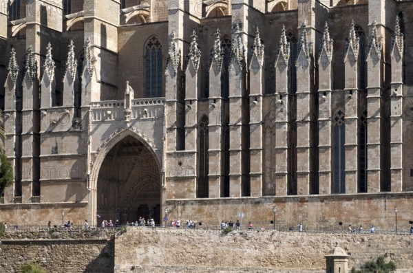 Majorca, Palma de Majorca, La Seu Cathedral, south side with buttress and south portal