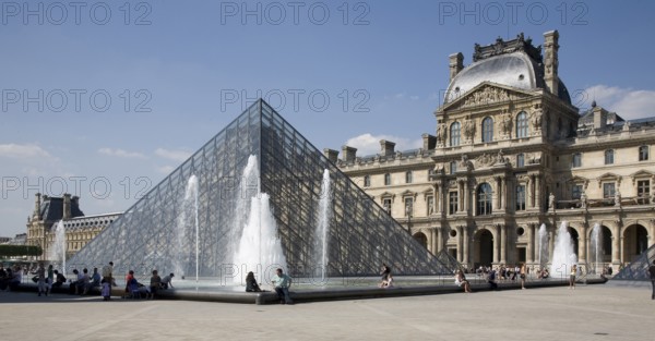 Courtyard of the Louvre with pyramid by Ieoh Ming Pei