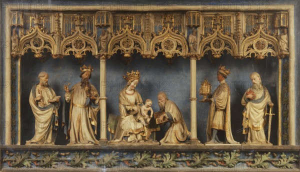 Late Gothic altar shrine with the Adoration of the Magi (fired from local clay around 1420), St.,