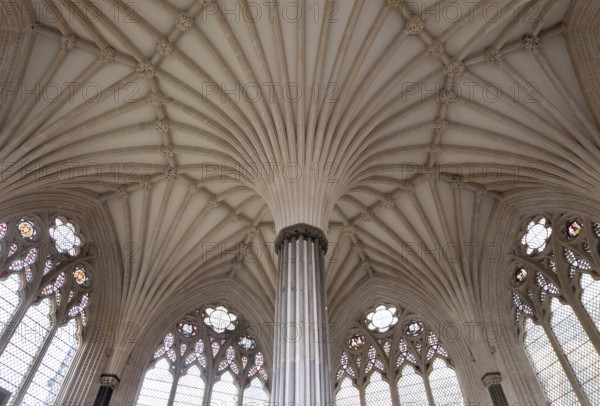 Wells, Cathedral, Chapter House, view into the vault