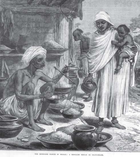 General View The impending famine in Bengal A Bengalee Bengali Beniah or grain seller, West Bengal,