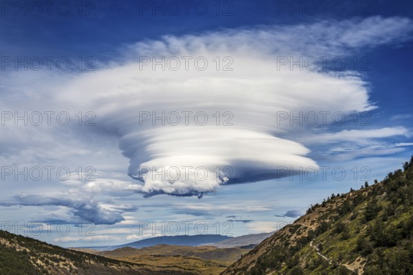 Foehn clouds over the Torres del Paine National Park, Patagonia, Chile, South America