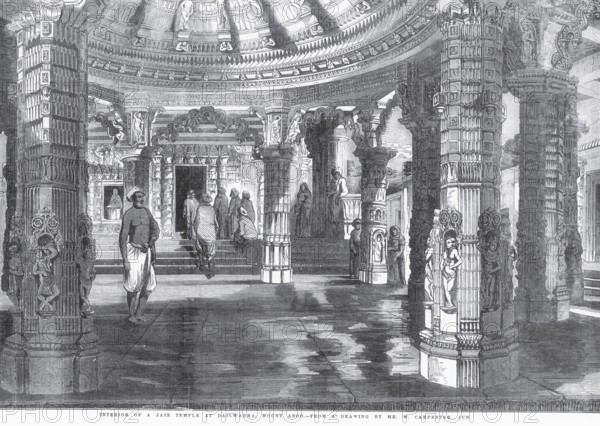 Temple Interior of Jain temple at Dailwarra or Dilwara, Mount Aboo or Mount Abu, Rajasthan, India,