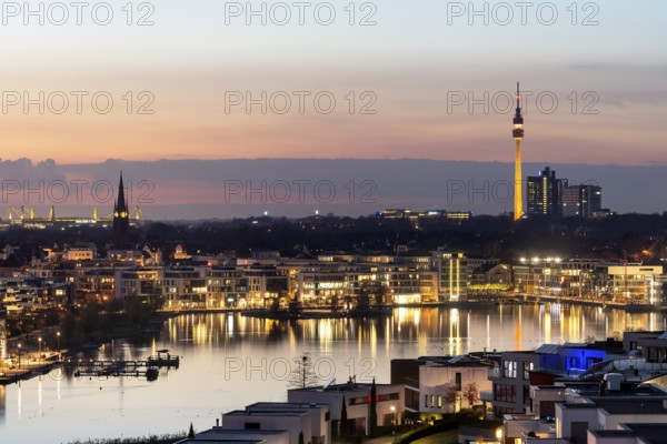Dortmund, Phoenix-See, artificial lake on the former Phoenix-Ost steelworks site in Dortmund's