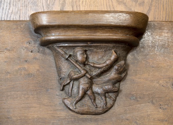 Late Gothic choir stalls with stag hunt, St., Saint, Saint