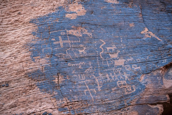 Rock carvings of the Nuwu and Southern Paiute, petroglyphs, Mouse's Tank, Valley of Fire State