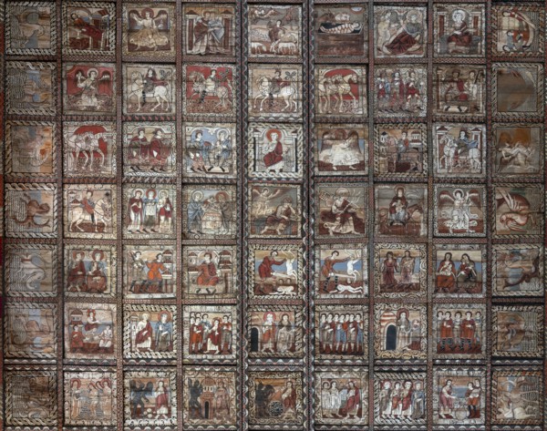 Zillis, village church of St Martin, Romanesque wooden ceiling with biblical depictions