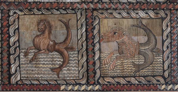 Zillis, village church of St Martin, Romanesque wooden ceiling with biblical depictions, sea