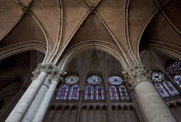Frankr Auxerre Burgundy Cathedral St-Etienne 70200 Choir vault and stained glass windows of the