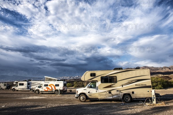 Motorhomes at the Furnace Creek Oasis Campground, Death Valley National Park, California, USA,