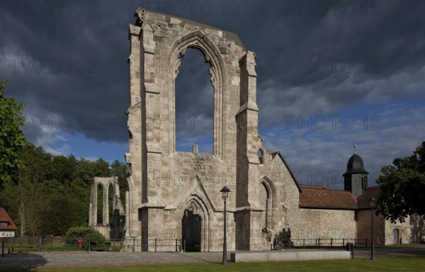 Walkenried Ruin of the monastery church West wall with portal and large window on the right Bell