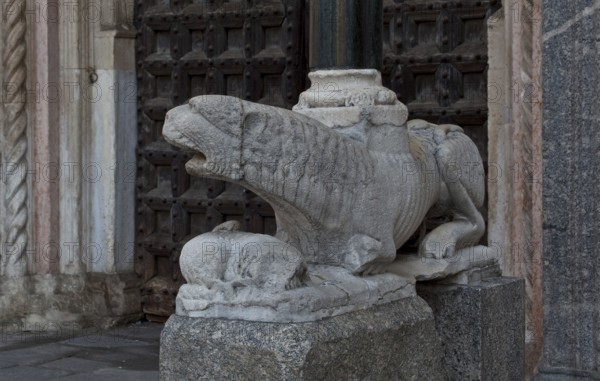 Italy Lodi 89771 Cathedral S Bassiano West portal right column lion 13th century
