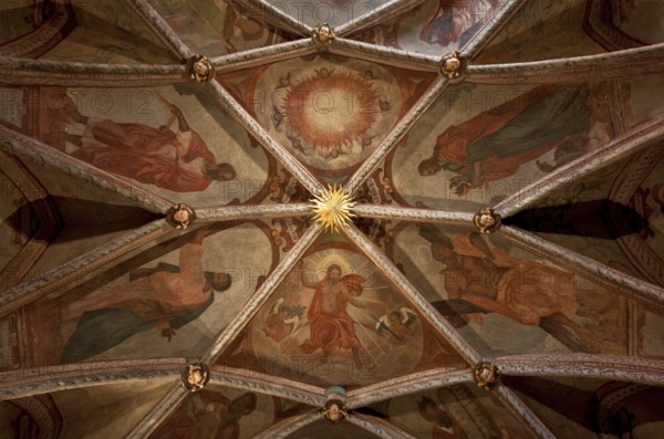 Chapel next to the north aisle, so.g parish hall, vault with painting around 1585, St., Sankt,