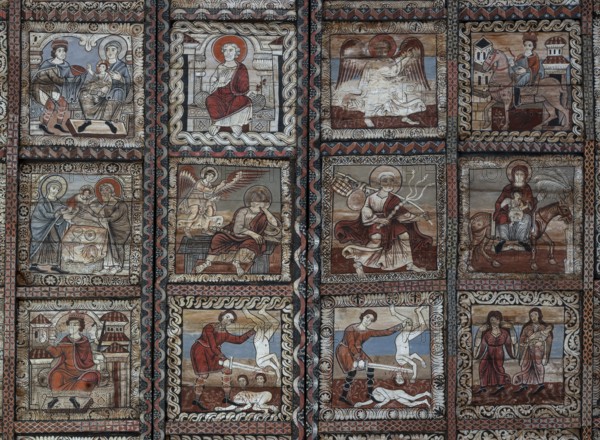 Zillis, village church of St Martin, Romanesque wooden ceiling with biblical depictions