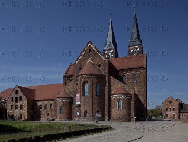 View from east with cloister east wing and farm building, St., Sankt, Saint