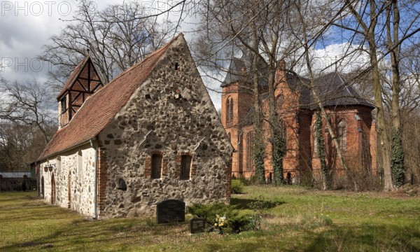 Schönfeld near Stendal right neo-Gothic former manor church 1882-84 by Conrad Wilhelm Hase left