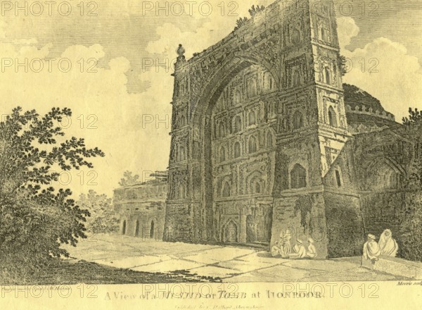 Lithographs A View of Musjid or Tomb at Iionpoor, Jaunpur, Uttar Pradesh, India, Asia