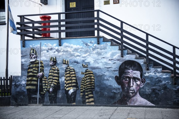 Mural with convicts from the Presidio prison, Ushuaia, Argentina, South America